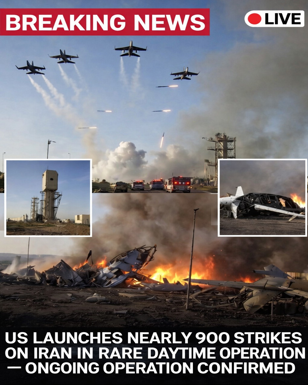 US Executes Rare Daytime Assault With 900 Strikes on Iran Washington