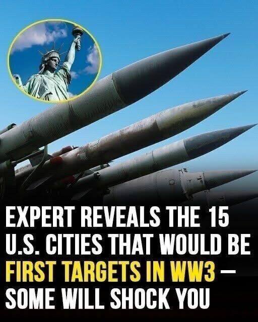 Nuclear expert Alex Wellerstein identified 15 U.S. cities likely to be hit first in a hypothetical World War III scenario. The list includes small strategic cities near missile bases and major population centers such as Great Falls, Cheyenne, Honolulu, Omaha, Colorado Springs, Washington D.C., Seattle, San Francisco, Houston, Chicago, Los Angeles, and New York City. Targets depend on military infrastructure, population, and symbolic importance.